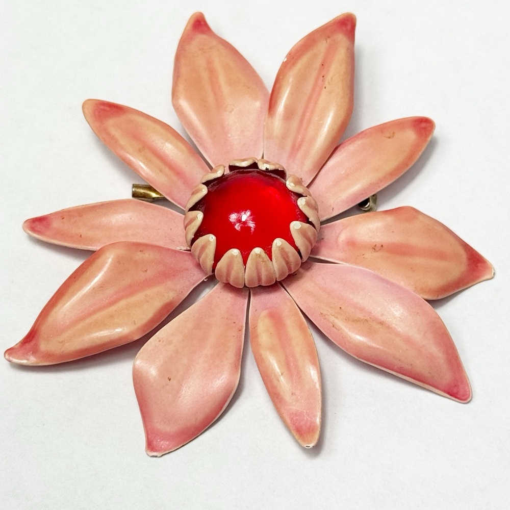 Vintage Signed BED Enamel Flower Brooch 1950’s